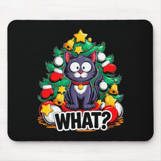 Funny Black Cat Christmas Tree Merry Xmas Humor Ca Mousepad (Vorne)
