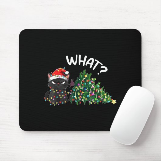 Funny Black Cat Christmas Tree Merry Xmas Humor Ca Mousepad (Mit Mouse)