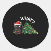 Funny Black Cat Christmas Tree Merry Xmas Humor Ca Runder Aufkleber (Vorderseite)