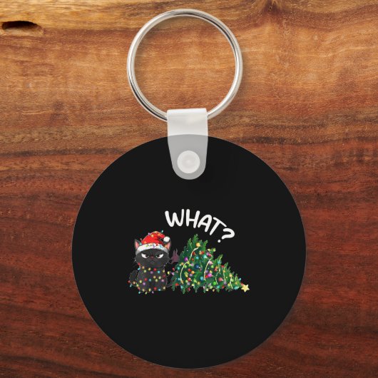 Funny Black Cat Christmas Tree Merry Xmas Humor Ca Schlüsselanhänger (Vorderseite)