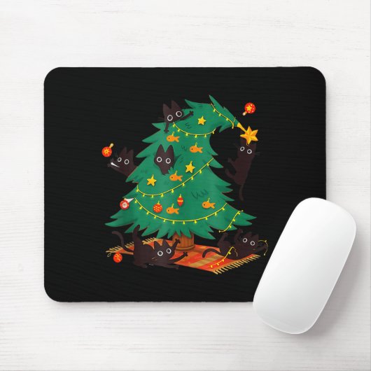 Funny Black Cat Christmas Tree Mousepad (Mit Mouse)