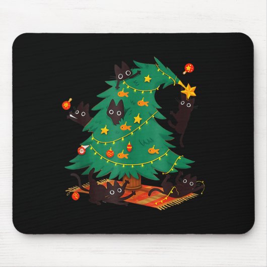 Funny Black Cat Christmas Tree Mousepad (Vorne)