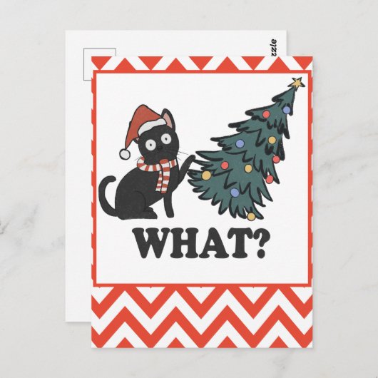 Funny Black Cat Christmas Tree Postkarte (Vorne/Hinten)