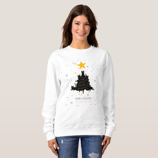 Funny Black Cat Christmas Tree Sweatshirt (Vorne ganz)