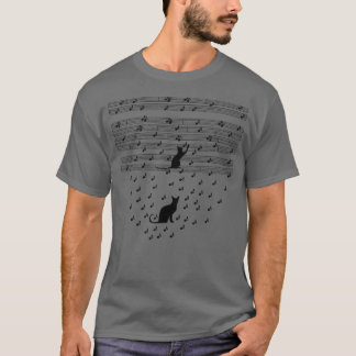Funny Black Cat Climbing Musiknote T-Shirt