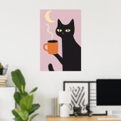 Funny Black Cat Coffee Moon Poster (Heimbüro)