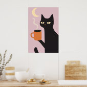 Funny Black Cat Coffee Moon Poster (Küche)