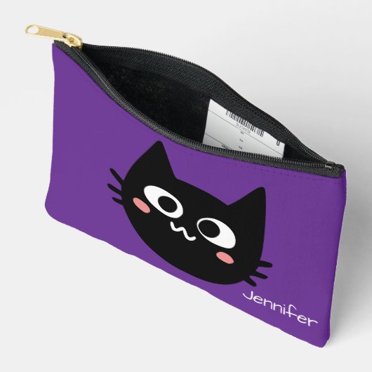 Funny Black Cat Custom Lila Zubehörtasche (Offen)