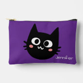 Funny Black Cat Custom Lila Zubehörtasche (Vorderseite)