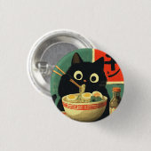 Funny Black Cat Eating Ramen Button (Vorne & Hinten)