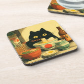 Funny Black Cat Eating Ramen Getränkeuntersetzer (Linke Seite)