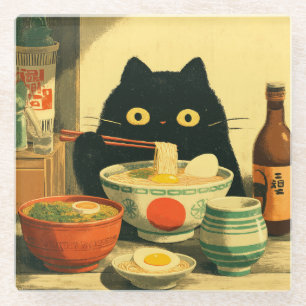 Funny Black Cat Eating Ramen Glasuntersetzer