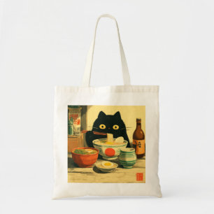 Funny Black Cat Eating Ramen   Japanisch Vintag Tragetasche