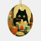 Funny Black Cat Eating Ramen Keramik Ornament (Rechts)