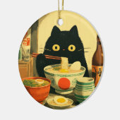 Funny Black Cat Eating Ramen Keramik Ornament (Links)