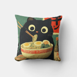 Funny Black Cat Eating Ramen Kissen