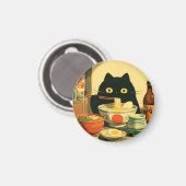 Funny Black Cat Eating Ramen Magnet (Vorderseite/Rückseite)