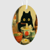 Funny Black Cat Eating Ramen Ornament (Vorderseite)