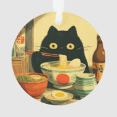 Funny Black Cat Eating Ramen Ornament (Rückseite)
