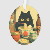 Funny Black Cat Eating Ramen Ornament (Vorderseite)