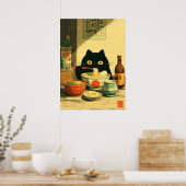 Funny Black Cat Eating Ramen Poster (Küche)