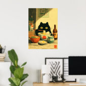 Funny Black Cat Eating Ramen Poster (Heimbüro)