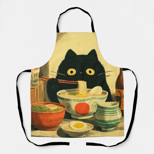 Funny Black Cat Eating Ramen Schürze (Vorderseite)