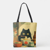 Funny Black Cat Eating Ramen Tasche (Rückseite)