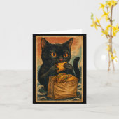 Funny Black Cat Eating Tacos Retro Japanese Karte (Gelbe Blume)