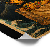 Funny Black Cat Eating Tacos Retro Japanese Poster (Ecke)