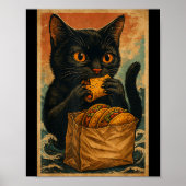 Funny Black Cat Eating Tacos Retro Japanese Poster (Vorne)
