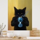Funny Black Cat Energy Drink Fitness gym Humorous Poster (Küche)
