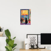 Funny Black cat enjoying the sunset Poster (Heimbüro)