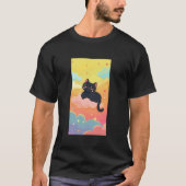 Funny Black Cat farbenfrohe Wolken Niedlich Kawaii T-Shirt (Vorderseite)
