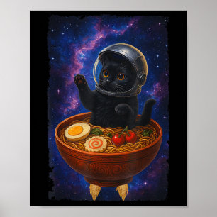 Funny Black Cat Fliegen Ein Ramen Bowl Astronau Poster