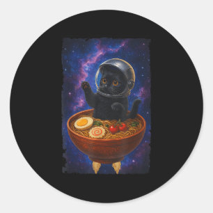 Funny Black Cat Fliegen Ein Ramen Bowl Astronau Runder Aufkleber