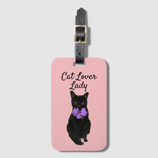 Funny Black Cat Foto Pink Custom Gepäckanhänger (Vorderseite Vertikal)