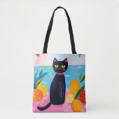 Funny Black Cat Fresh Fruit and Sea Tasche (Vorderseite)