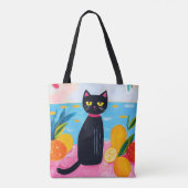 Funny Black Cat Fresh Fruit and Sea Tasche (Rückseite)