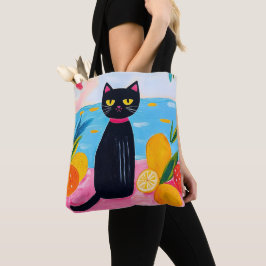Funny Black Cat Fresh Fruit and Sea Tasche