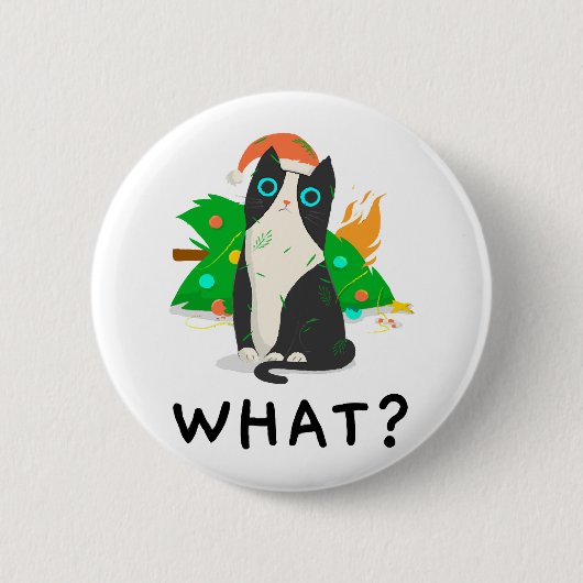 Funny Black Cat , Frohe Weihnachtskatze Premium Button (Vorderseite)
