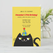 Funny Black Cat Geburtstagsparty Einladung (Stehend Vorderseite)