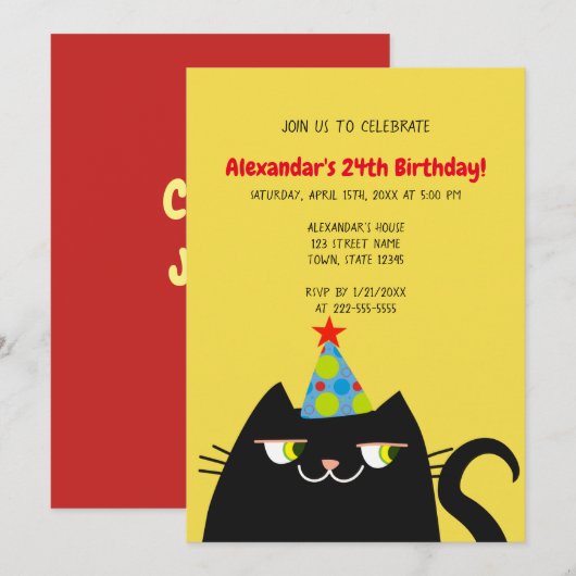 Funny Black Cat Geburtstagsparty Einladung (Vorne/Hinten)