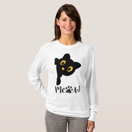 Funny Black Cat Gelbe Augen T-Shirt (Vorne ganz)