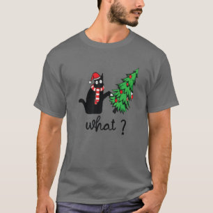 Funny Black Cat Geschenk Pushing Weihnachtsbaum ü T-Shirt