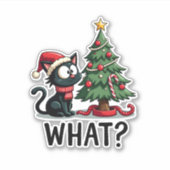 Funny Black Cat Geschenk Pushing Weihnachtsbaum üb Aufkleber (Vorderseite)