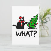 Funny Black Cat Geschenk Pushing Weihnachtsbaum üb Einladung (Stehend Vorderseite)