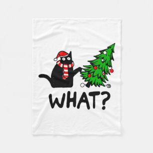 Funny Black Cat Geschenk Pushing Weihnachtsbaum üb Fleecedecke
