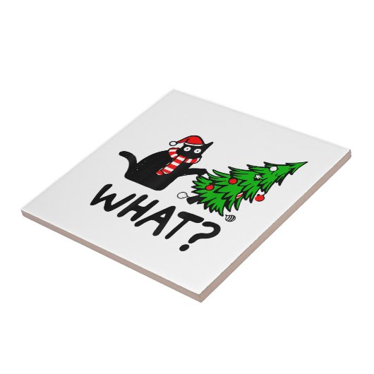 Funny Black Cat Geschenk Pushing Weihnachtsbaum üb Fliese (Seite)
