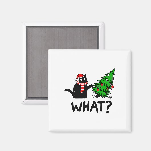 Funny Black Cat Geschenk Pushing Weihnachtsbaum üb Magnet (Vorderseite/Rückseite)